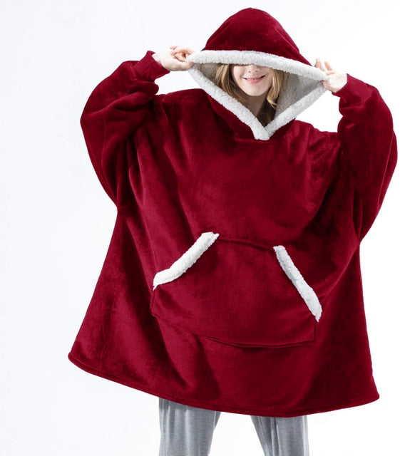 Oversized Sherpa Fleece Hoodie Luksusowe ciepło Uniwersalny rozmiar XXL Zimowy komfort Odzież domowa Koc Loungewear Miękki polar | Sansoti
