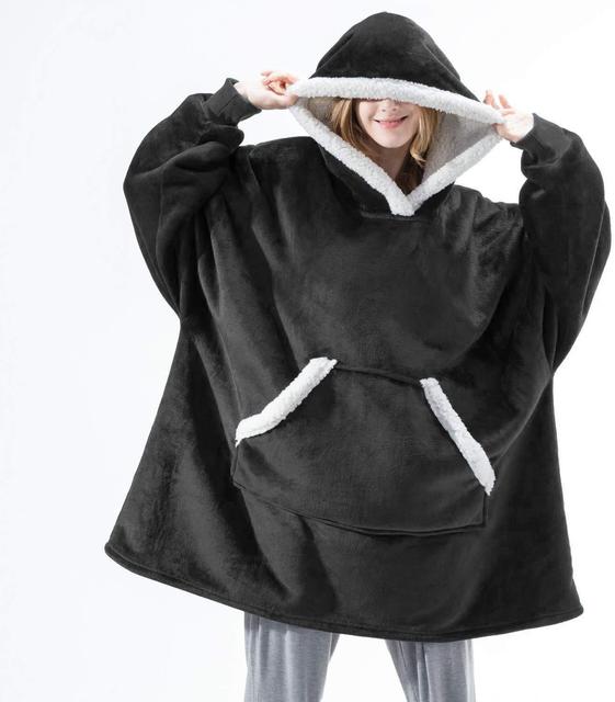 Oversized Sherpa Fleece Hoodie Luksusowe ciepło Uniwersalny rozmiar XXL Zimowy komfort Odzież domowa Koc Loungewear Miękki polar | Sansoti