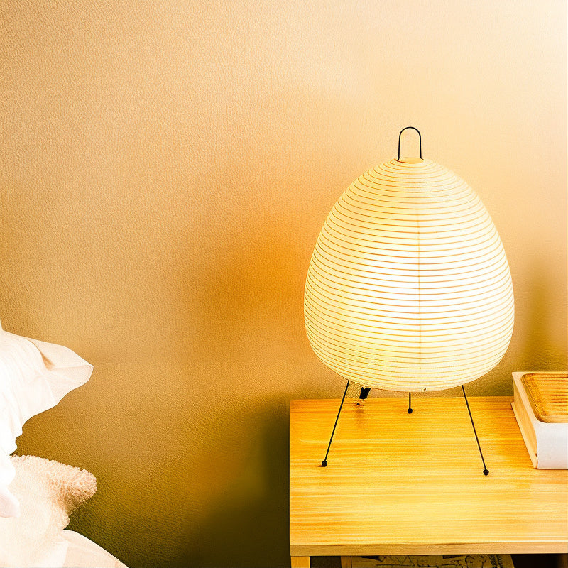Round Table Lamp with Rice Paper and Bamboo - Japanese Inspired Minimalist Design - Warm White 2700K LED - Ø25×38 cm | Sansoti