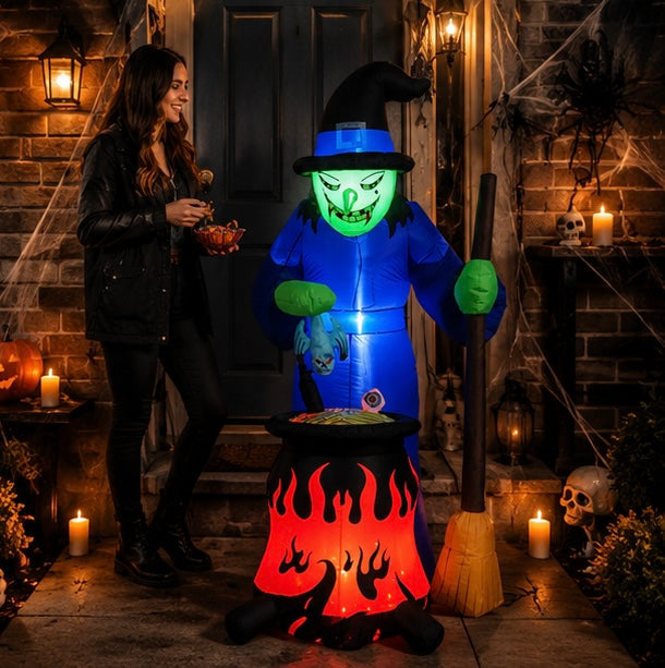 Inflatable Witch with LED Lighting 360cm Halloween Garden Decoration Festive Mood Lighting Outdoor Decoration | Sansoti