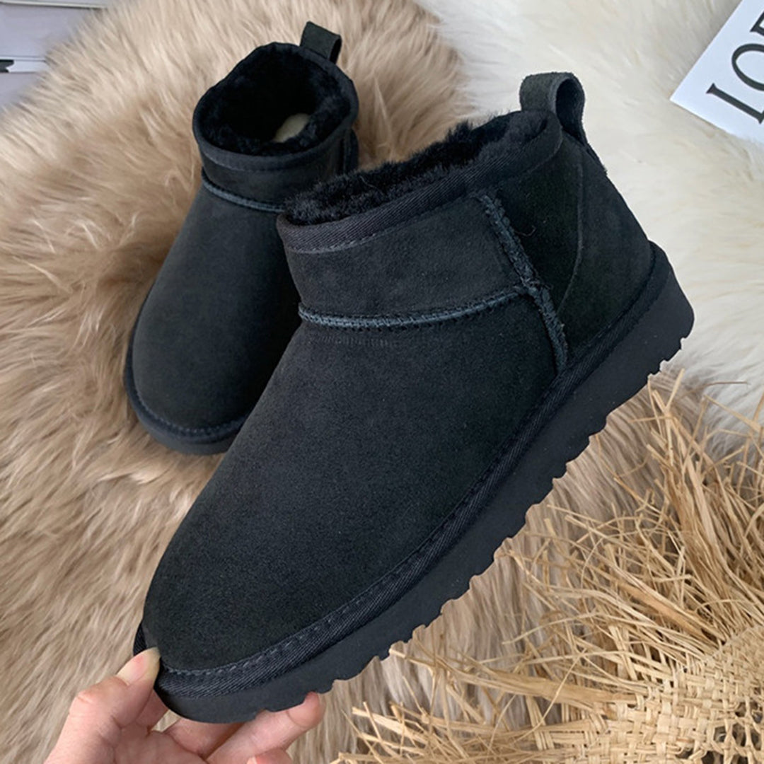 Enkellaarzen Dames Suède met Schapenwollen Voering Winterschoenen Comfortabel Warm Leren Laarzen Plat | Sansoti