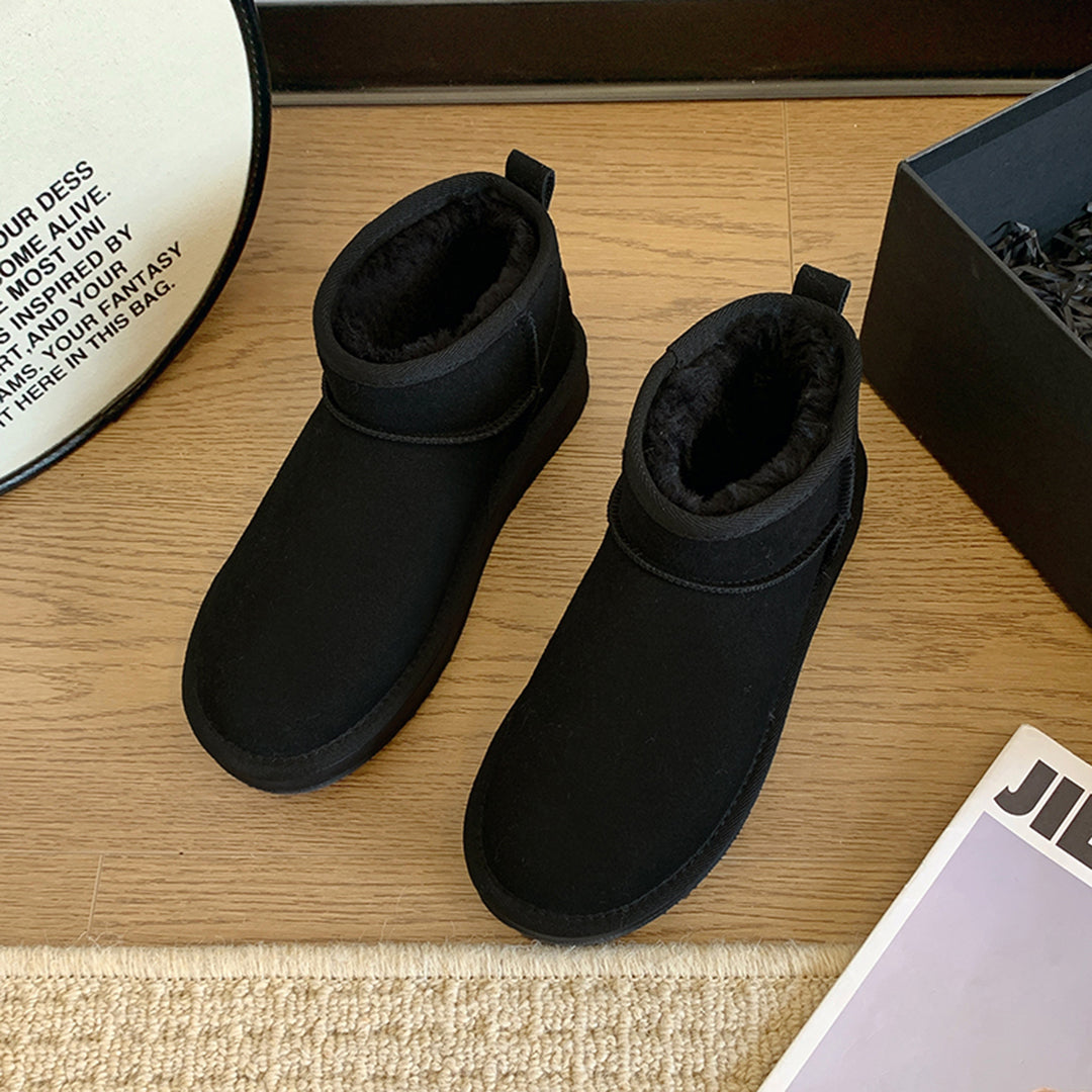 Enkellaarzen Dames Suède met Schapenwollen Voering Winterschoenen Comfortabel Warm Leren Laarzen Plat | Sansoti