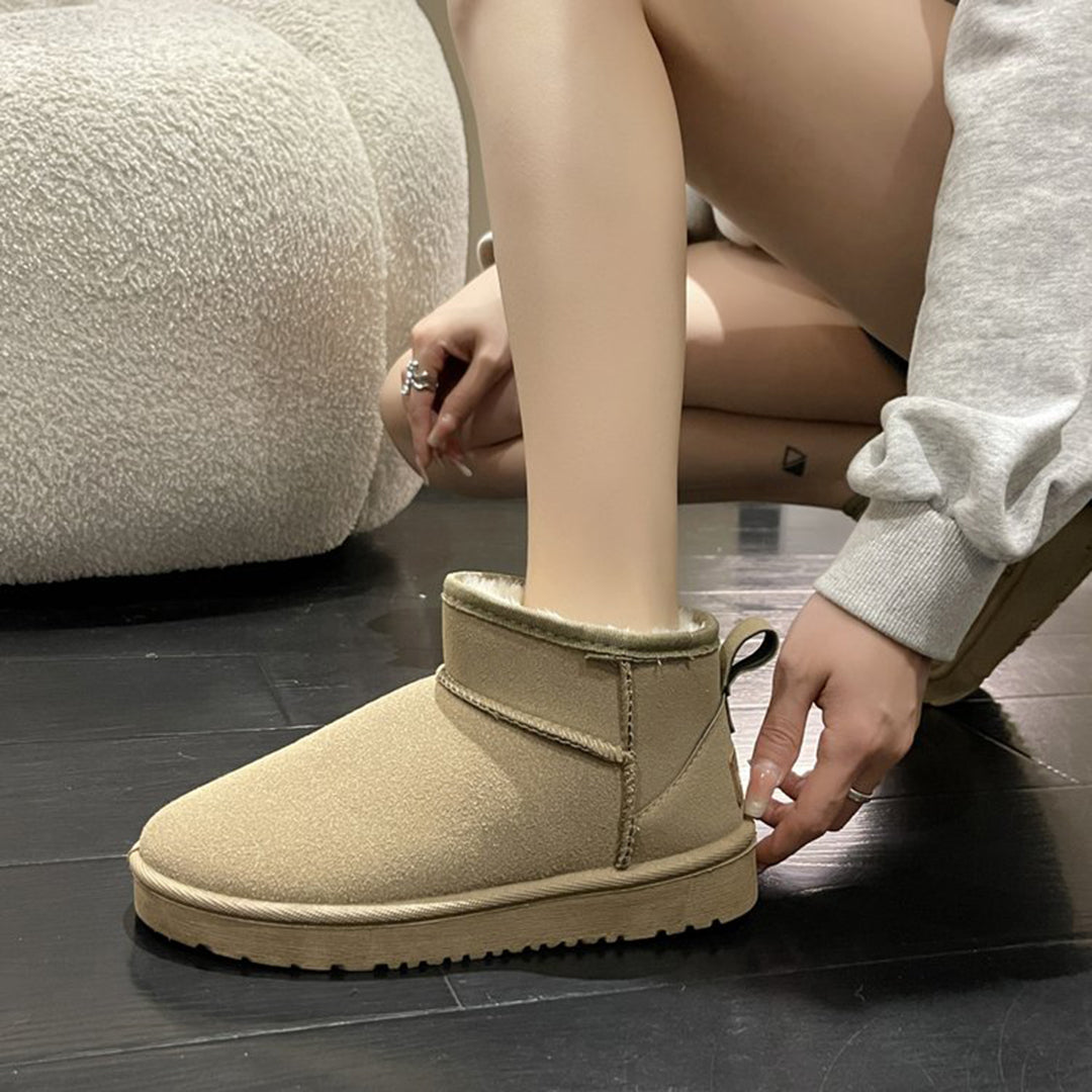 Enkellaarzen Dames Suède met Schapenwollen Voering Winterschoenen Comfortabel Warm Leren Laarzen Plat | Sansoti