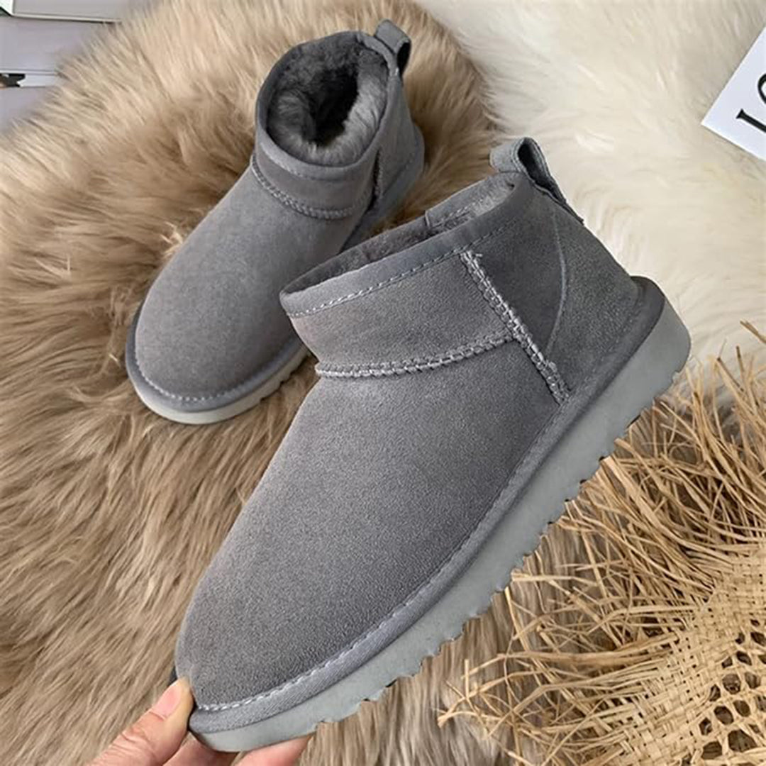 Enkellaarzen Dames Suède met Schapenwollen Voering Winterschoenen Comfortabel Warm Leren Laarzen Plat | Sansoti