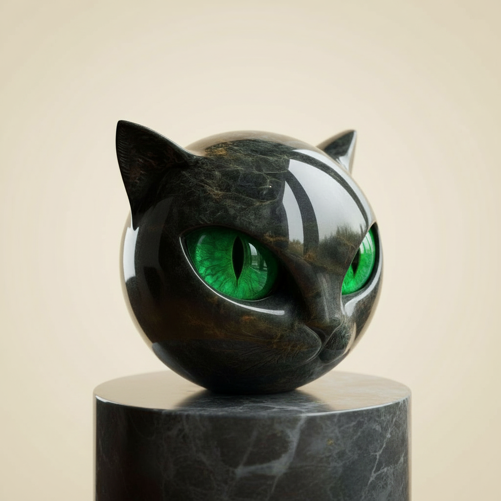 Decoratieve Kattenkop Sculptuur – Glanzende Afwerking met Hypnotiserende Ogen | Sansoti