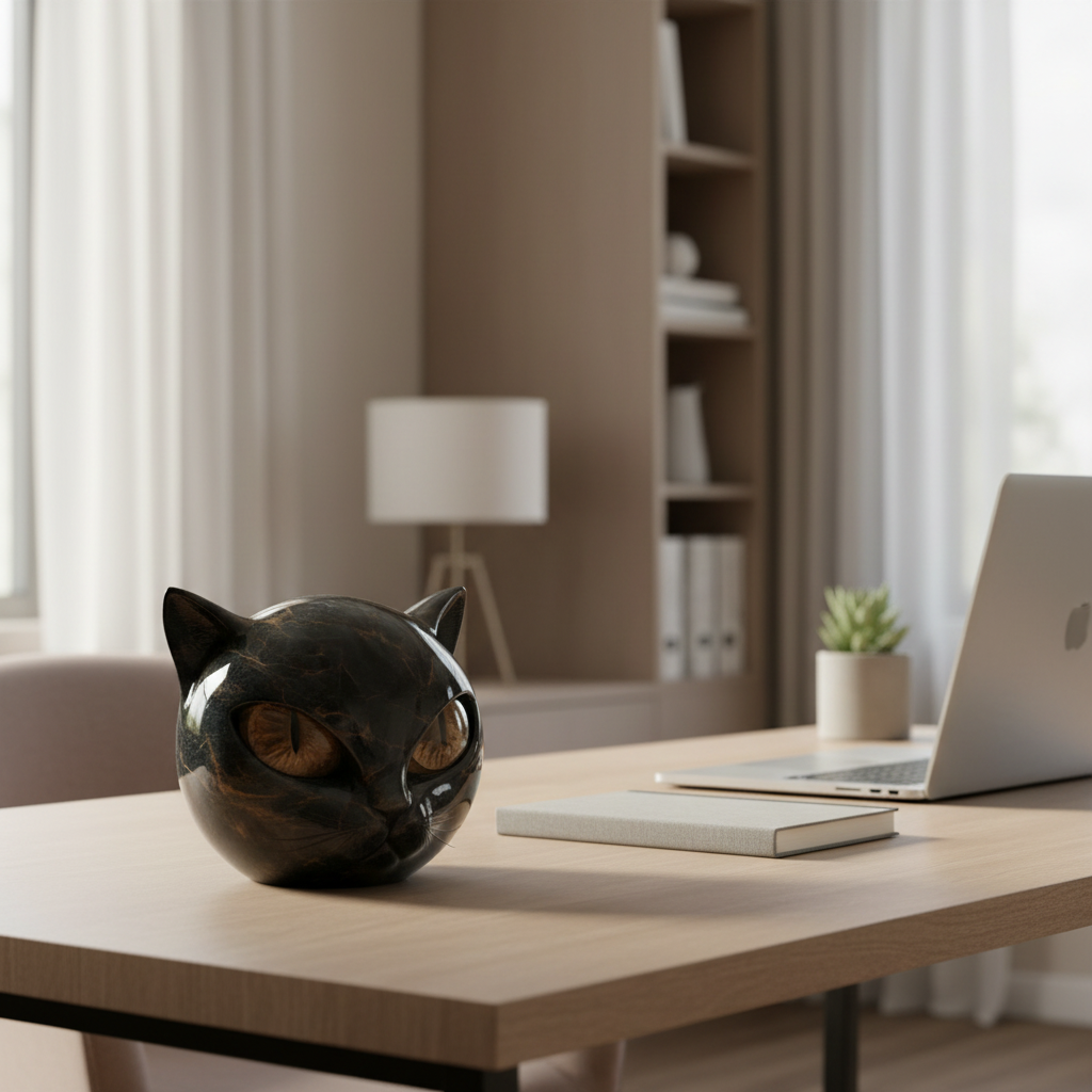 Decoratieve Kattenkop Sculptuur – Glanzende Afwerking met Hypnotiserende Ogen | Sansoti
