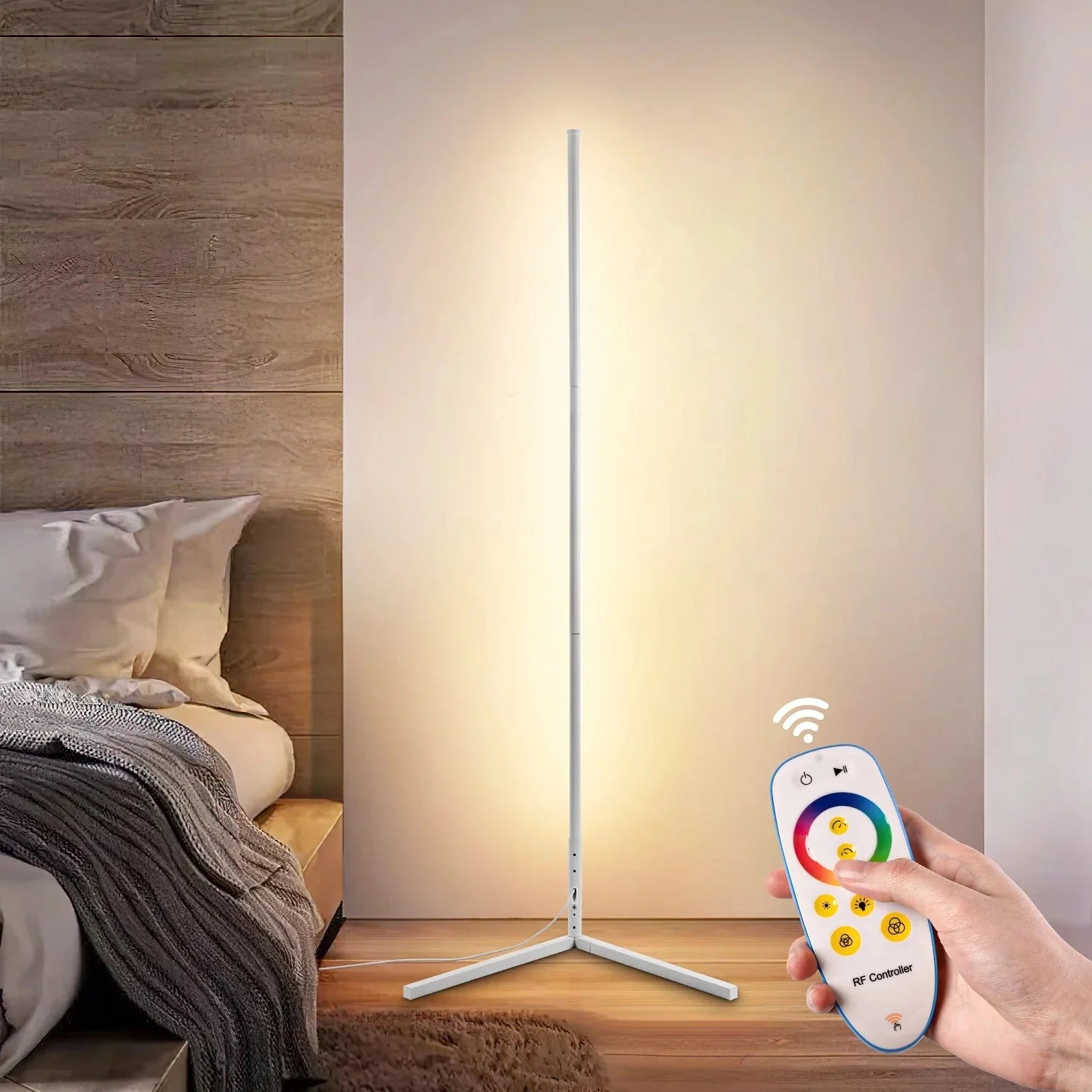 Staande Lamp LED Dimbaar 3 Lichtkleuren Afstandsbediening 142cm Aluminium Hoeklamp Woonkamer Slaapkamer 3000K 4000K 6000K Sfeerverlichting Zwart Wit | Sansoti
