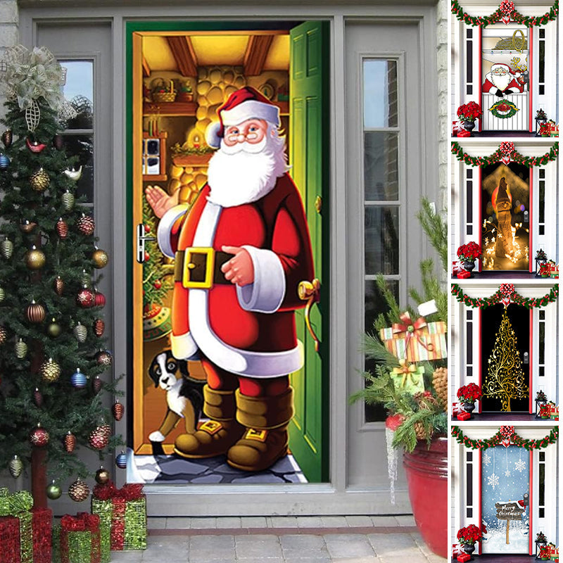 Kerstdeurposter Textiel 91x203 cm Feestelijke Thema's Herbruikbaar Duurzaam Voordeurversiering Kerstdecoratie | Sansoti