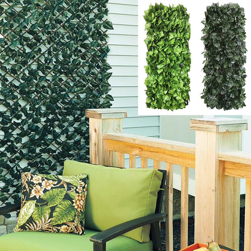 Uitschuifbaar Tuinscherm met Klimopblad 40cm Verstelbare Lengte 20-200cm Groene Privacywand voor Balkon Terras Tuin Decoratie Kunstplant Wilgenhout Frame | Sansoti