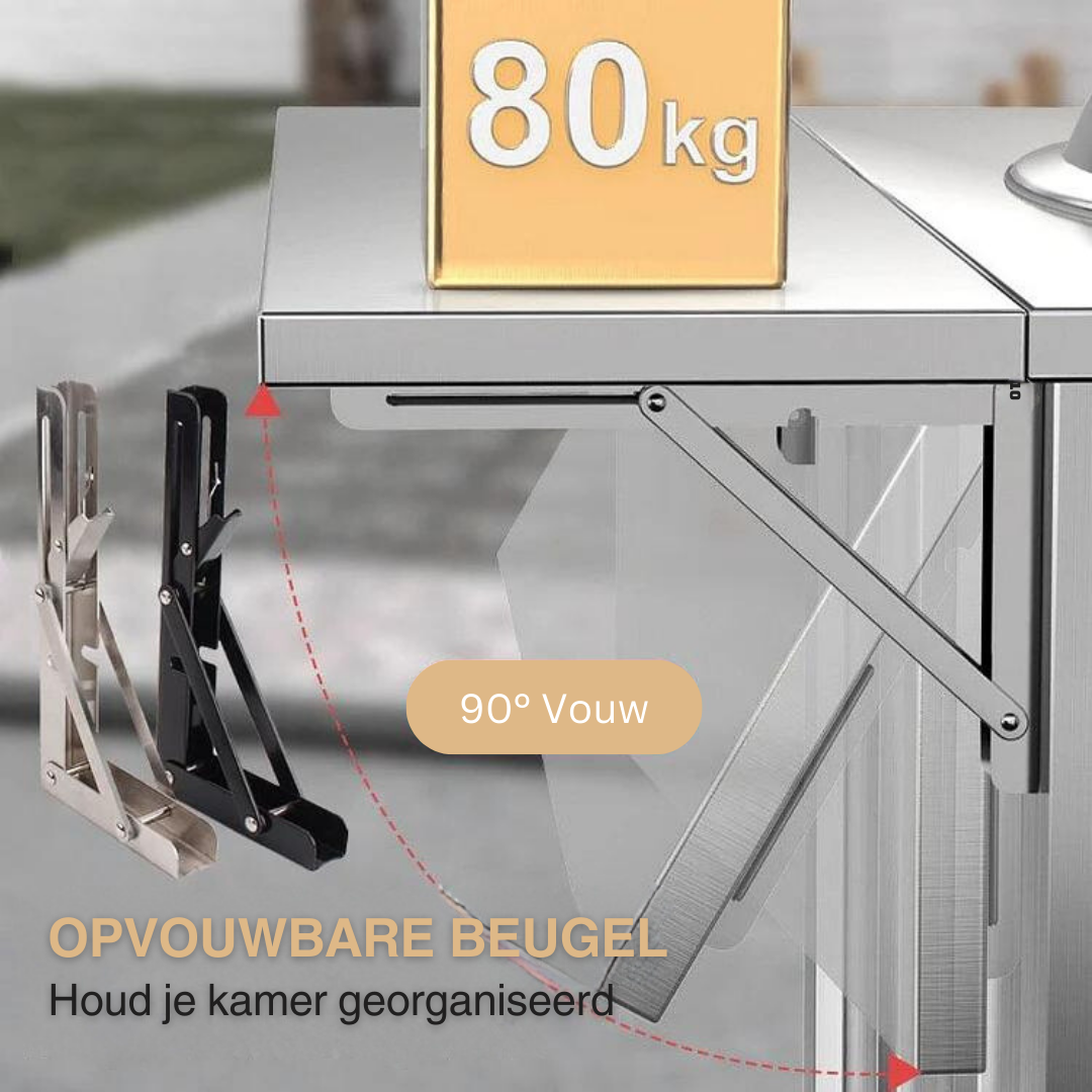 Opvouwbare Plankdrager - Wandmontage Planksteun - Metalen Beugel voor Keukenkast, Werkbank en Opbergruimte - Ruimtebesparend en Robustvast | Sansoti