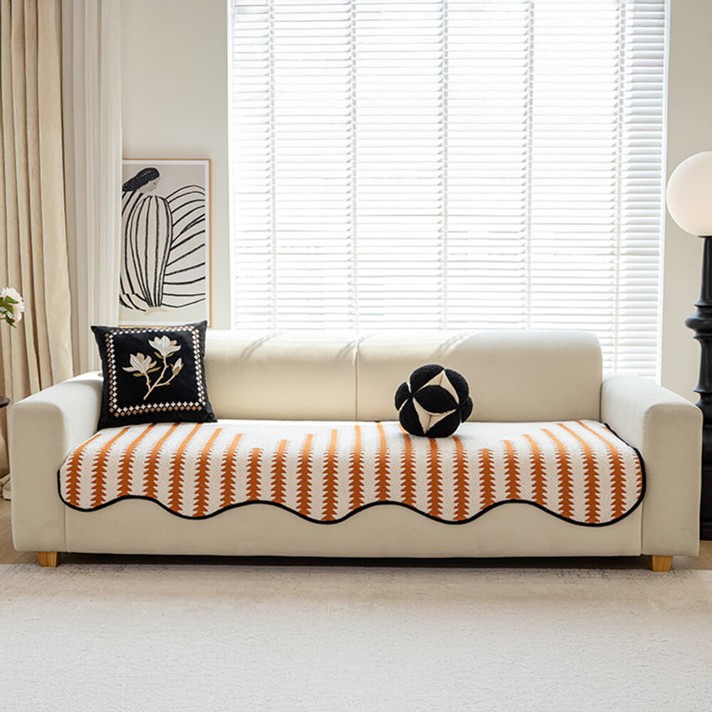 Chenille Bankhoes Golvende Rand Chevron Strepen Eendelig Sofabeschermer Stretch Jacquard Antislip Woonkamer | Sansoti