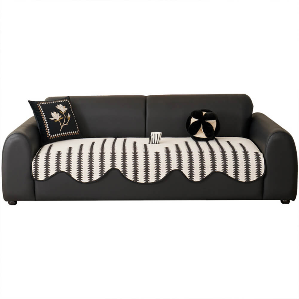 Chenille Bankhoes Golvende Rand Chevron Strepen Eendelig Sofabeschermer Stretch Jacquard Antislip Woonkamer | Sansoti