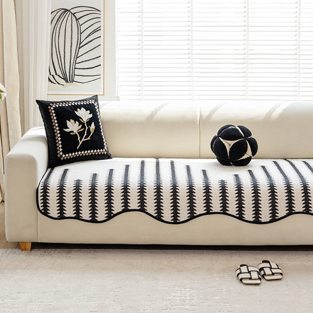 Chenille Bankhoes Golvende Rand Chevron Strepen Eendelig Sofabeschermer Stretch Jacquard Antislip Woonkamer | Sansoti