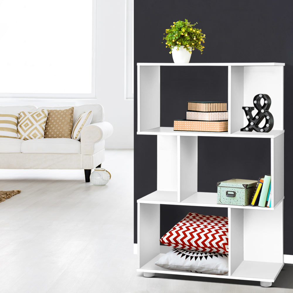 Bibliothèque design avec étagères en zigzag à 3 niveaux – Meuble d'exposition moderne 60 cm | Restfield