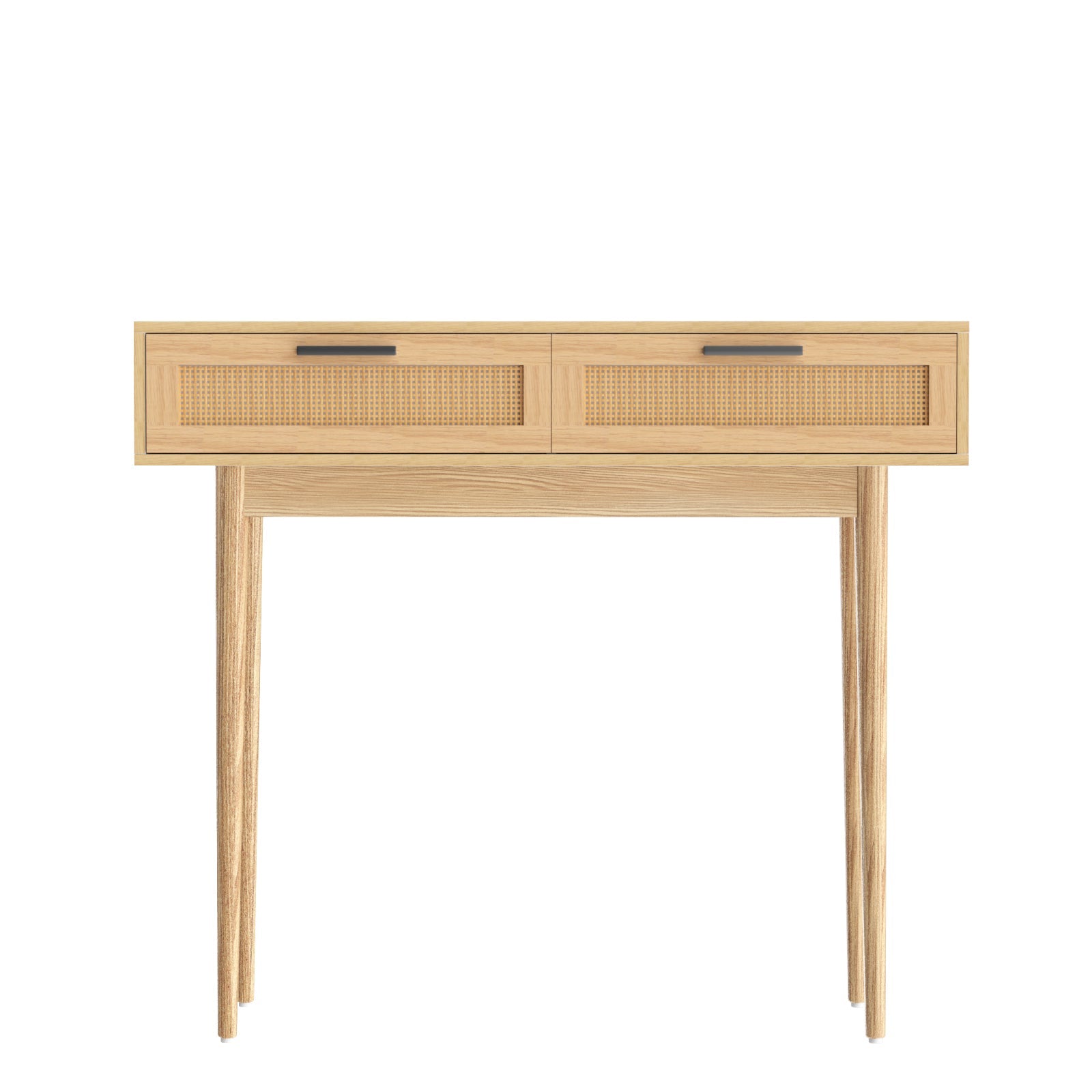 Console Tafel met Rotan Lades en Massief Houten Poten – Boho Haltafel 90 cm | Sansoti