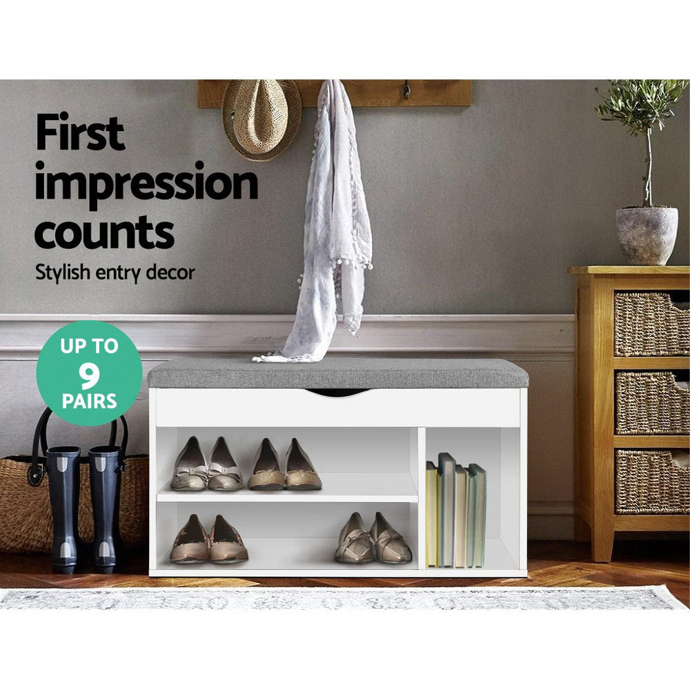 Banc à chaussures avec rangement et coussin d'assise – Armoire à chaussures blanche pour 9 paires 80 cm | Restfield