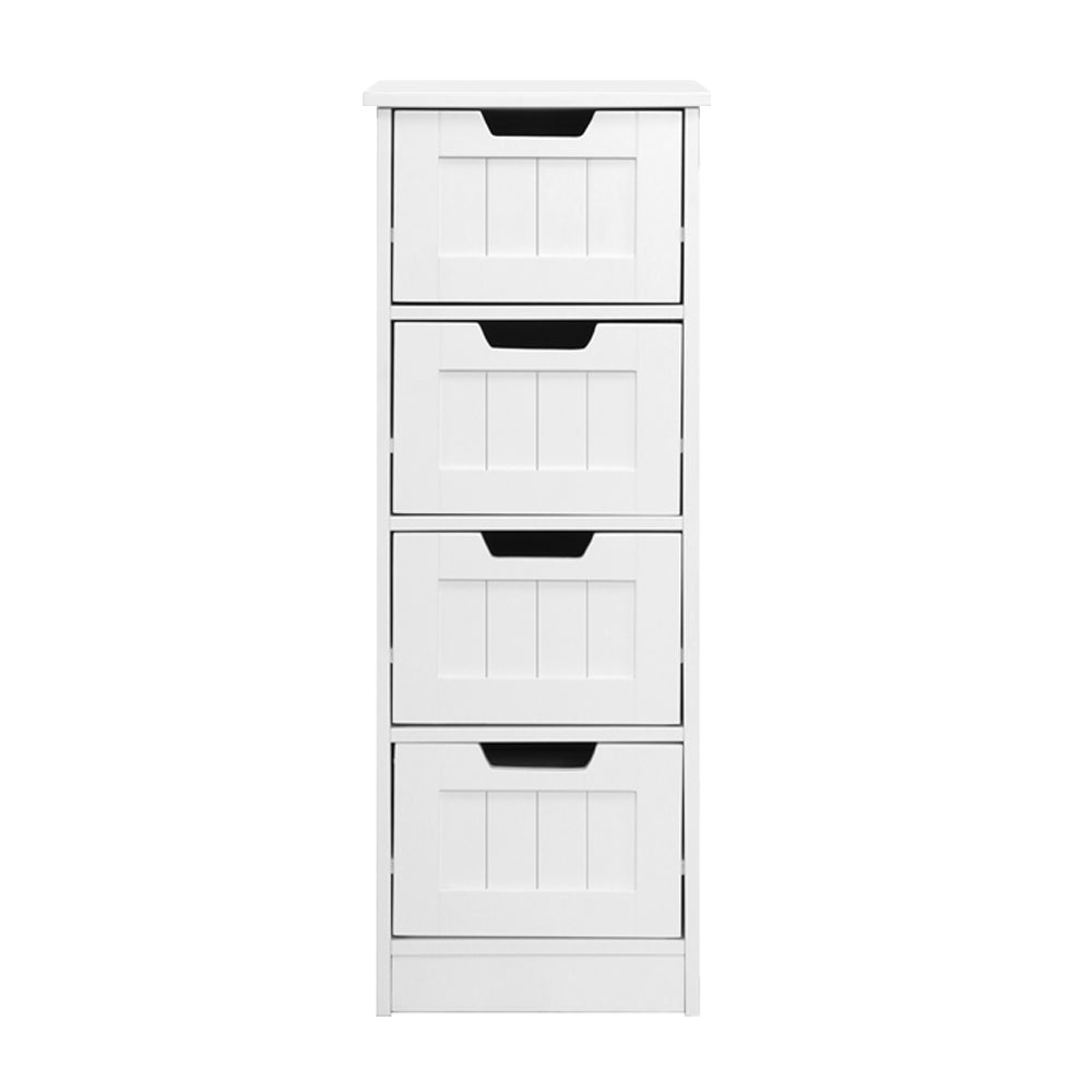 Commode étroite blanche avec 4 tiroirs – Meuble de rangement campagne en MDF 81 cm | Restfield