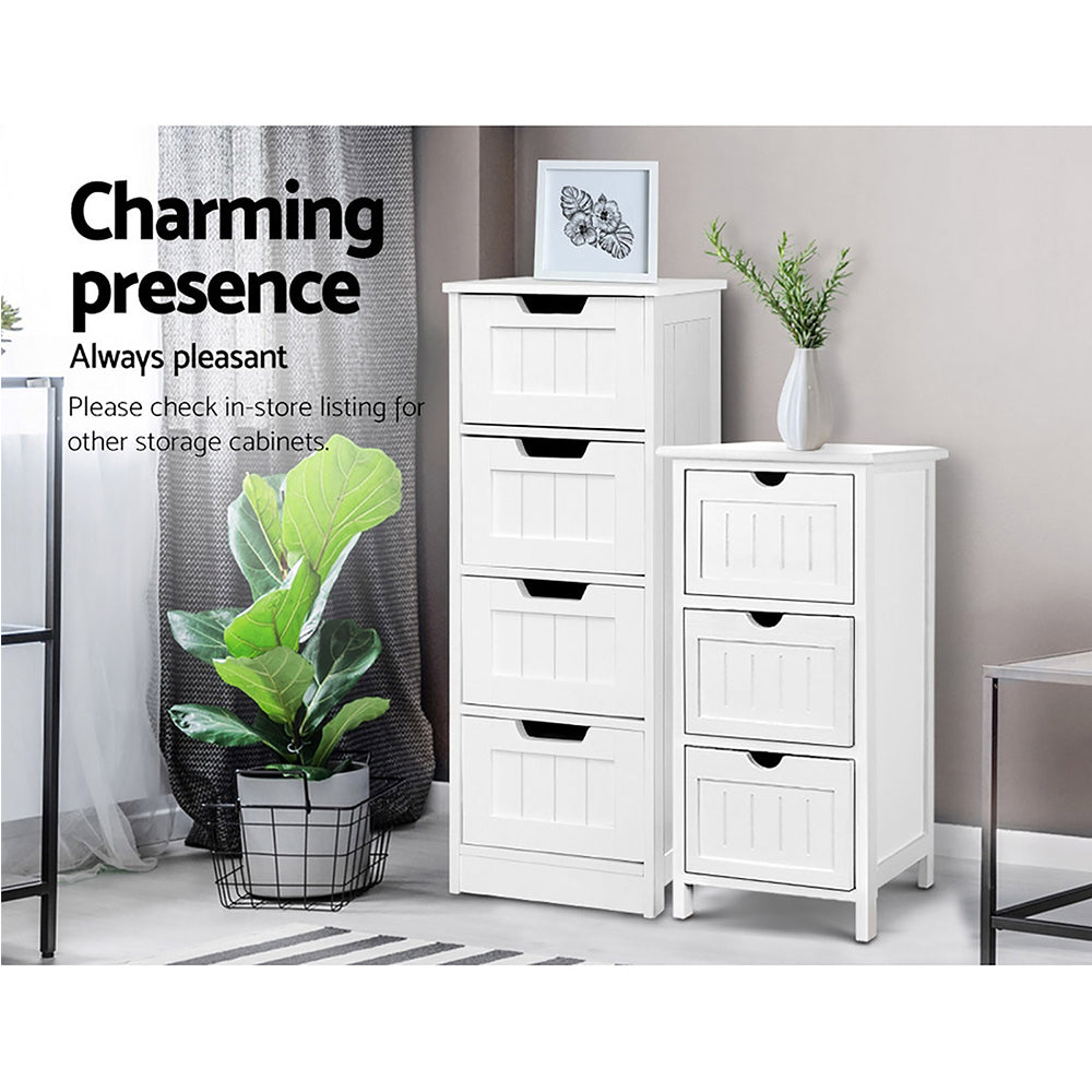 Commode étroite blanche avec 4 tiroirs – Meuble de rangement campagne en MDF 81 cm | Restfield