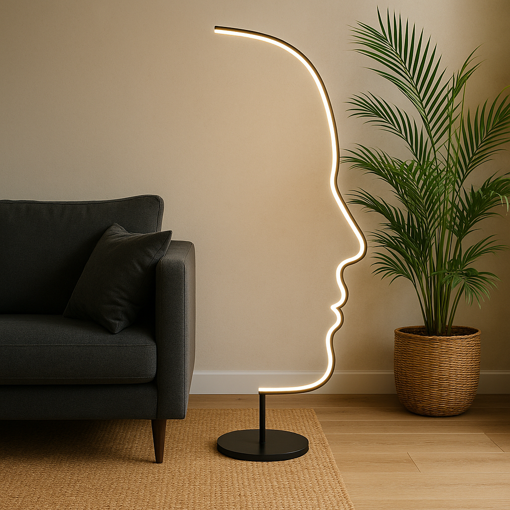 Gezicht Vloerlamp LED Aluminium Zwart Woonkamer Design Sculptuur Moderne Verlichting Silhouet Lamp | Sansoti
