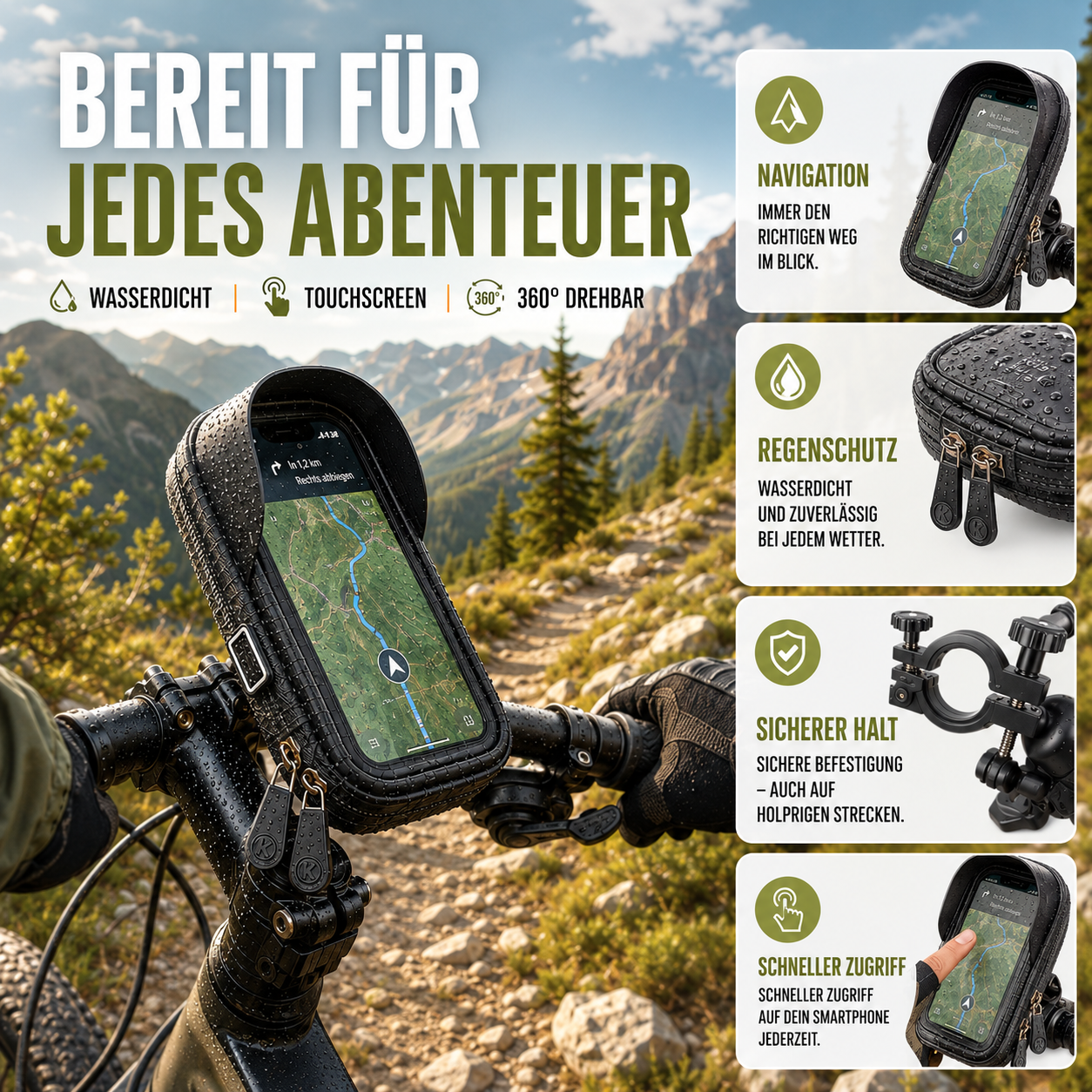 Waterdichte Telefoonhouder voor Fiets met Touchscreen – Tot 6.4 Inch | Sansoti