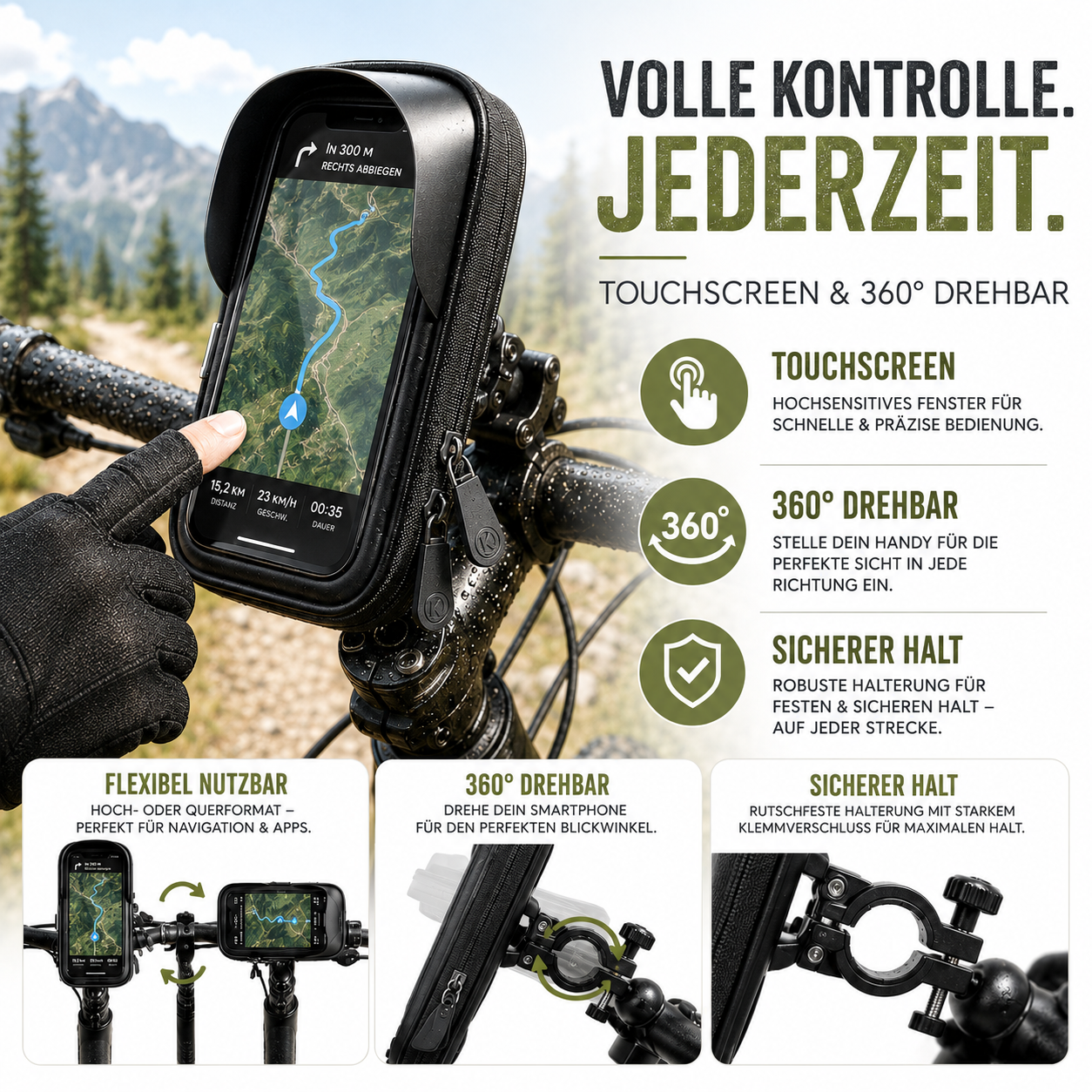 Waterdichte Telefoonhouder voor Fiets met Touchscreen – Tot 6.4 Inch | Sansoti