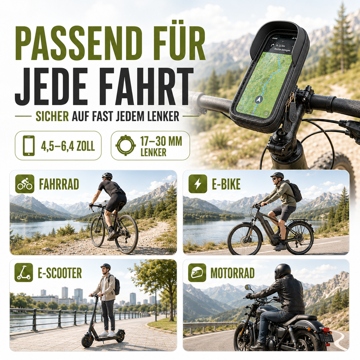 Waterdichte Telefoonhouder voor Fiets met Touchscreen – Tot 6.4 Inch | Sansoti