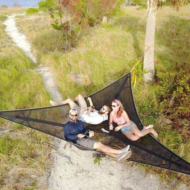 Driehoekige Hangende Hangmat Meerpersoons met Ankersysteem voor Camping Tuin Buiten Ontspanning Relax | Sansoti