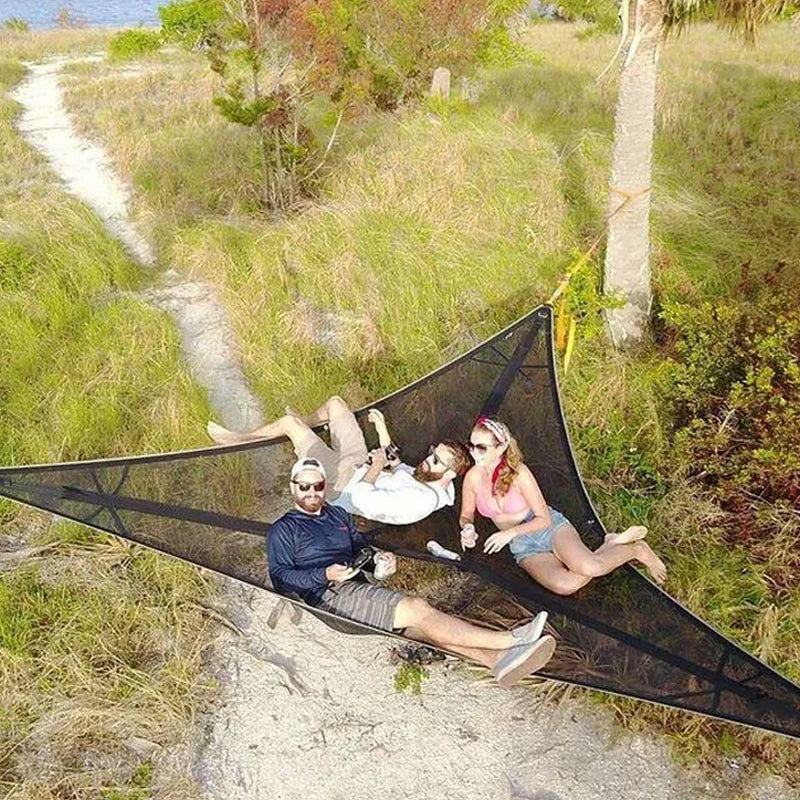Driehoekige Hangende Hangmat Meerpersoons met Ankersysteem voor Camping Tuin Buiten Ontspanning Relax | Sansoti