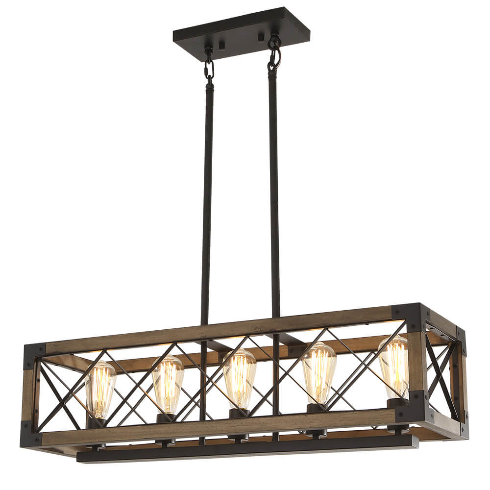 Suspension Rectangulaire Bois Noir 80cm 5 Lumières Salle à Manger Îlot de Cuisine Industriel Campagne Lustre Réglable Suspension Salon | Restfield