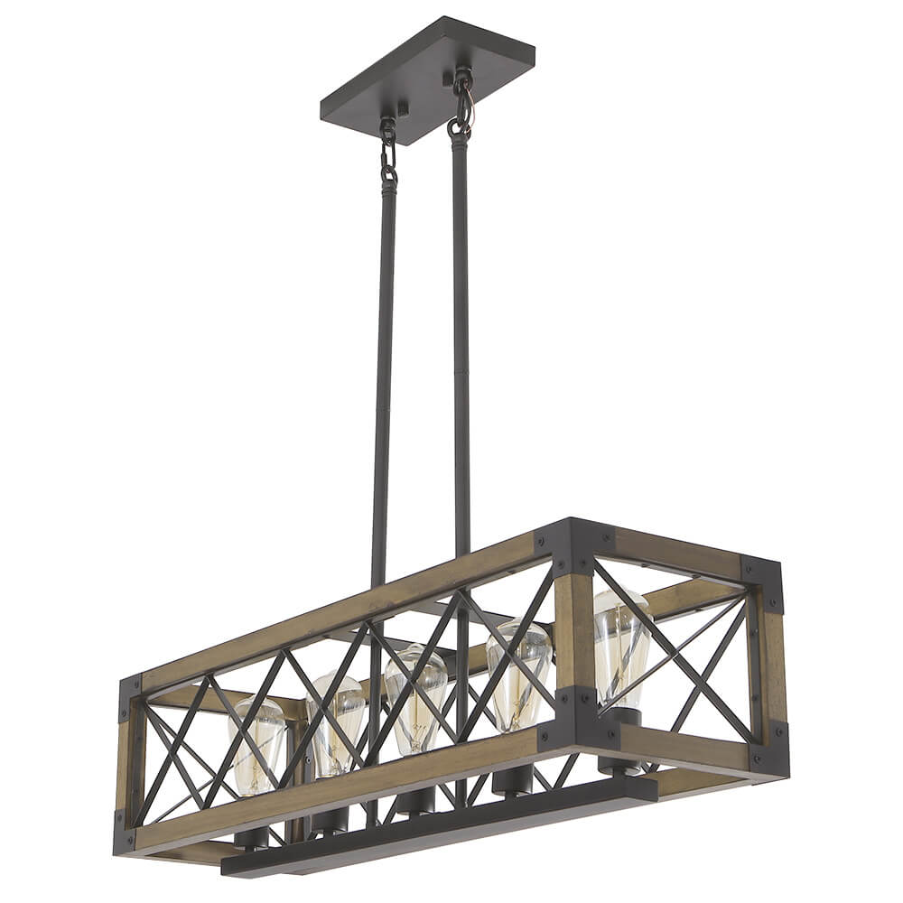 Suspension Rectangulaire Bois Noir 80cm 5 Lumières Salle à Manger Îlot de Cuisine Industriel Campagne Lustre Réglable Suspension Salon | Restfield