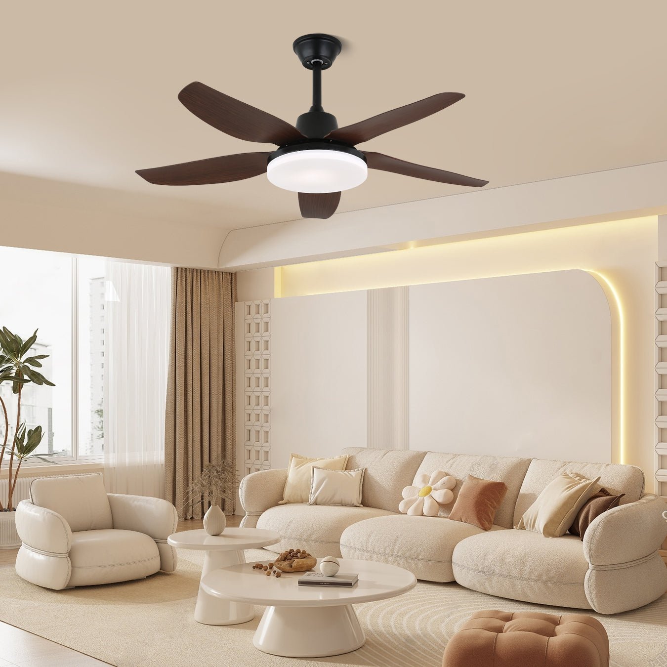 Modern Ceiling Fan Luvo with Lighting and Wooden Finish – Ø122 cm – With Remote Control – Includes LED – 6 Speeds | Sansoti