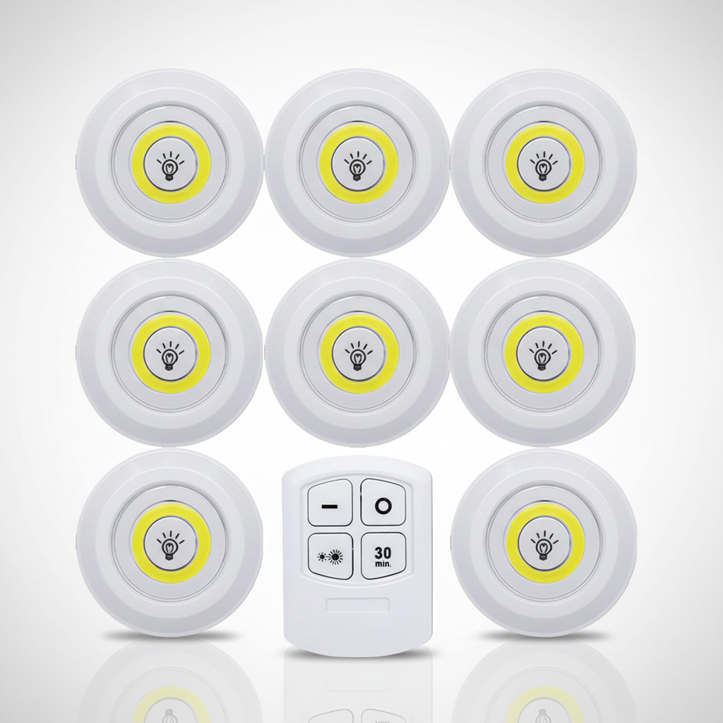LED Spotjes Onderkast Batterij Draadloos Dimbaar Set 3 Keuken Kastverlichting Zelfklevend Afstandsbediening Plakspot | Sansoti