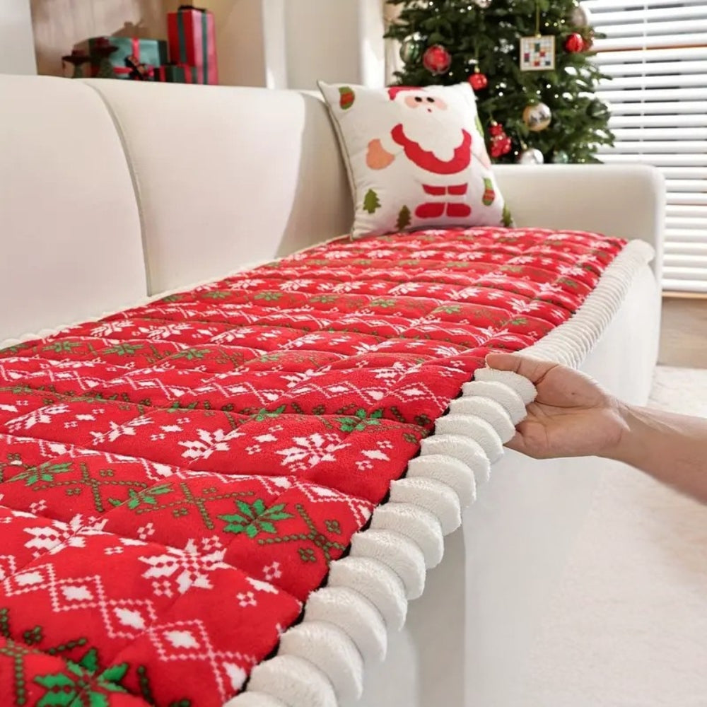 Feestelijk Bankhoes Kersthoes Rood-Wit Patroon voor 1-4 Zitbanken Microfiber Kerstdecoratie Beschermhoes Machinewasbaar | Sansoti