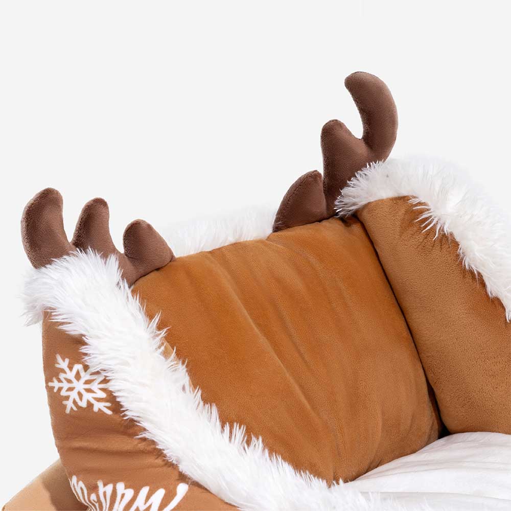 Pluche Hondenmand Kerstslede Rood Bruin 3 Maten Premium Huisdierbed Feestelijk Decoratief Warm Gezellig | Sansoti