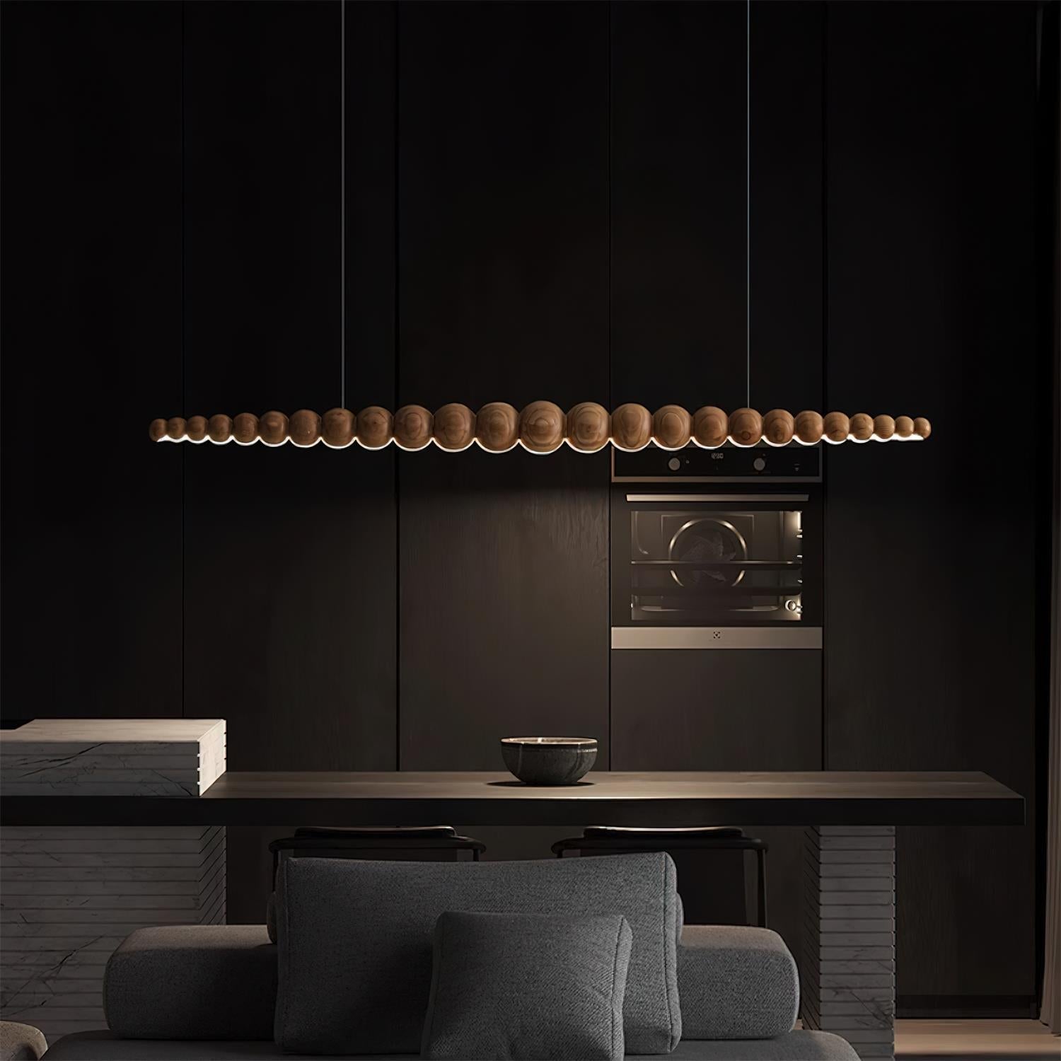 Hanglamp LED Hout Metaal Zwart Warm Wit Eettafel Kookeiland Moderne Verlichting Lineaire Hanglamp Scandinavisch Interieur | Sansoti