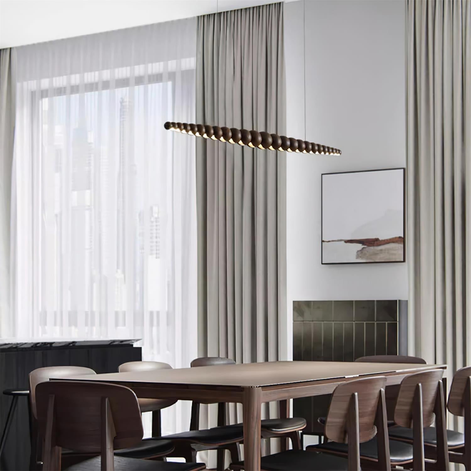 Hanglamp LED Hout Metaal Zwart Warm Wit Eettafel Kookeiland Moderne Verlichting Lineaire Hanglamp Scandinavisch Interieur | Sansoti