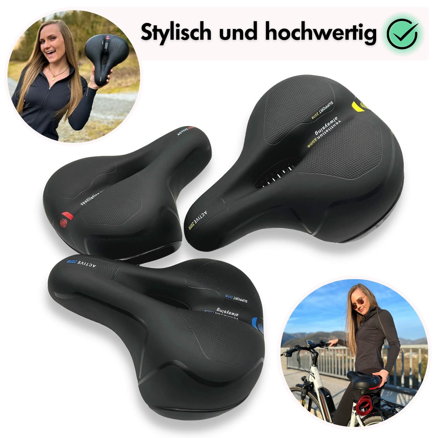 Ergonomisch Fietszadel met Gel-Demping - Comfortzadel voor Langere Fietstochten - Ademend en Drukverlagend - Universele Pasvorm | Sansoti