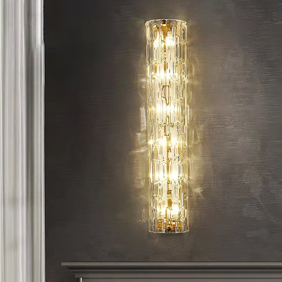 Glas-Wandleuchte aus messingfarbenem Metall, integrierte LED 3000K-6000K, dimmbare integrierte Beleuchtung, Wohnzimmer | Sansoti