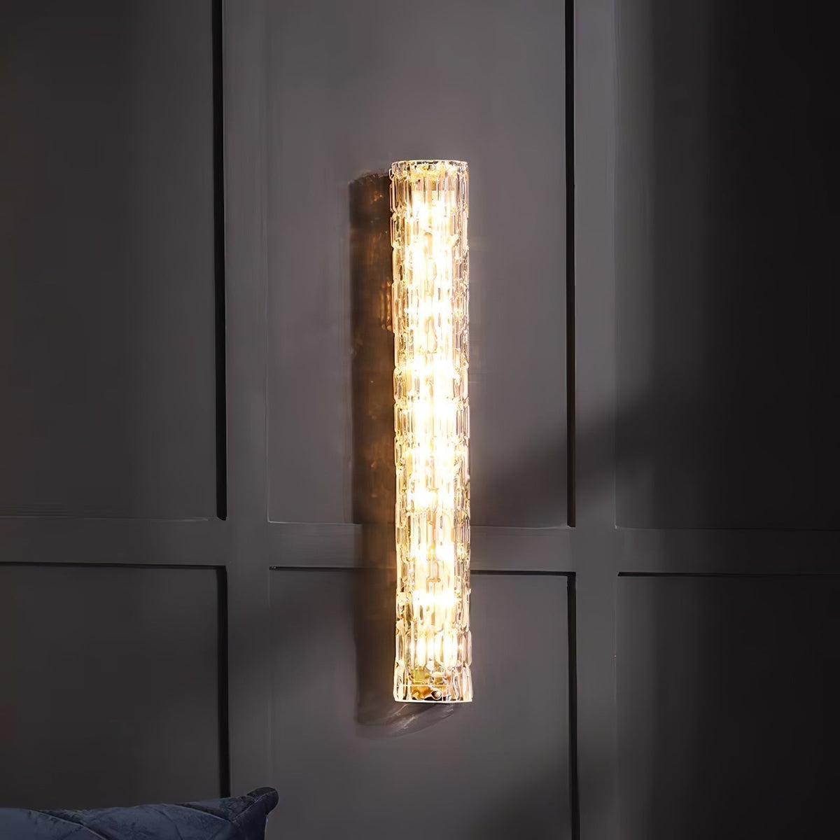 Glas-Wandleuchte aus messingfarbenem Metall, integrierte LED 3000K-6000K, dimmbare integrierte Beleuchtung, Wohnzimmer | Sansoti