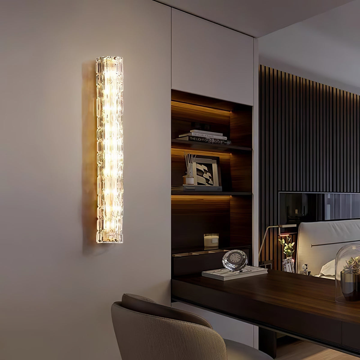 Glas-Wandleuchte aus messingfarbenem Metall, integrierte LED 3000K-6000K, dimmbare integrierte Beleuchtung, Wohnzimmer | Sansoti