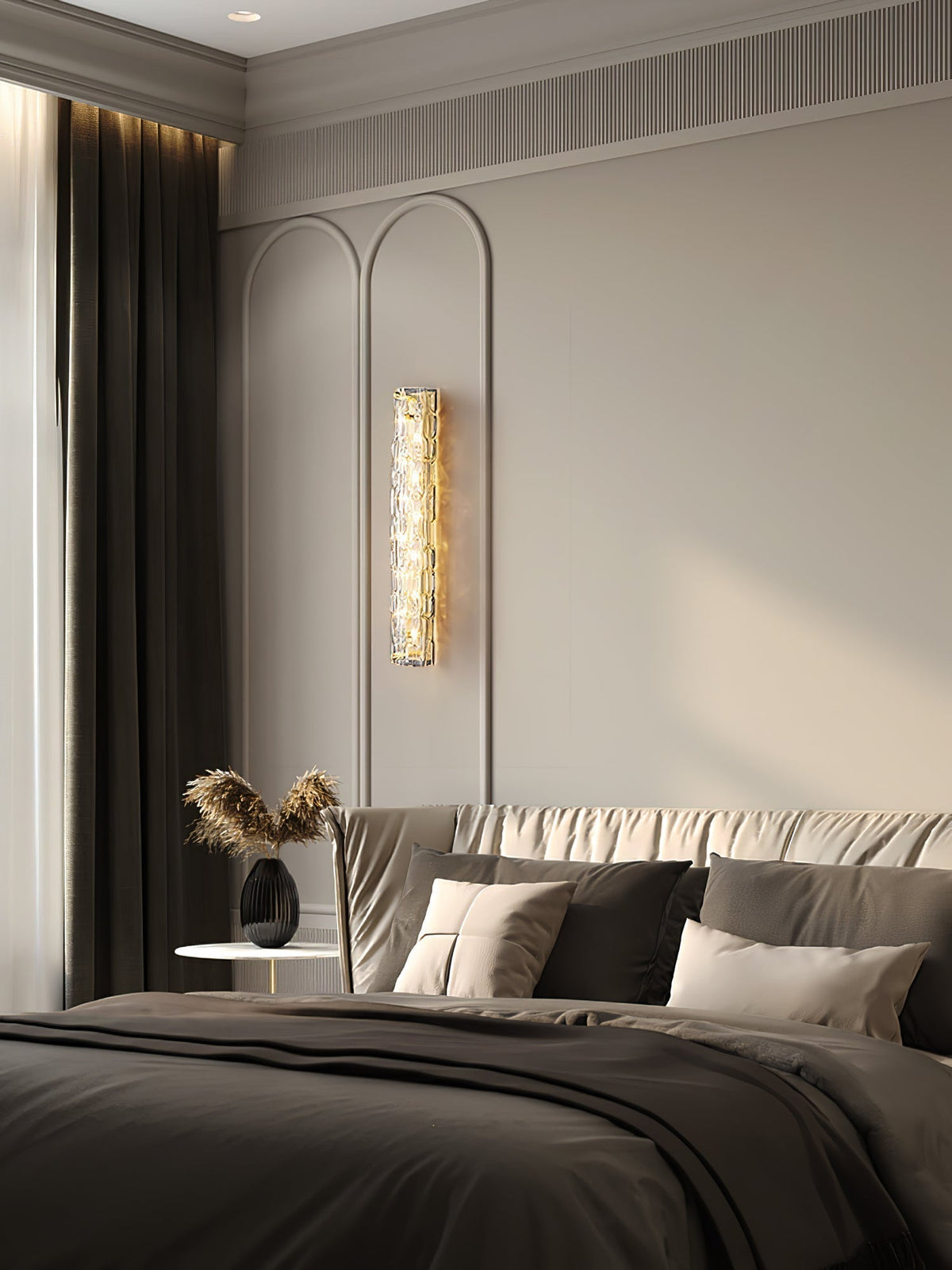 Glas-Wandleuchte aus messingfarbenem Metall, integrierte LED 3000K-6000K, dimmbare integrierte Beleuchtung, Wohnzimmer | Sansoti