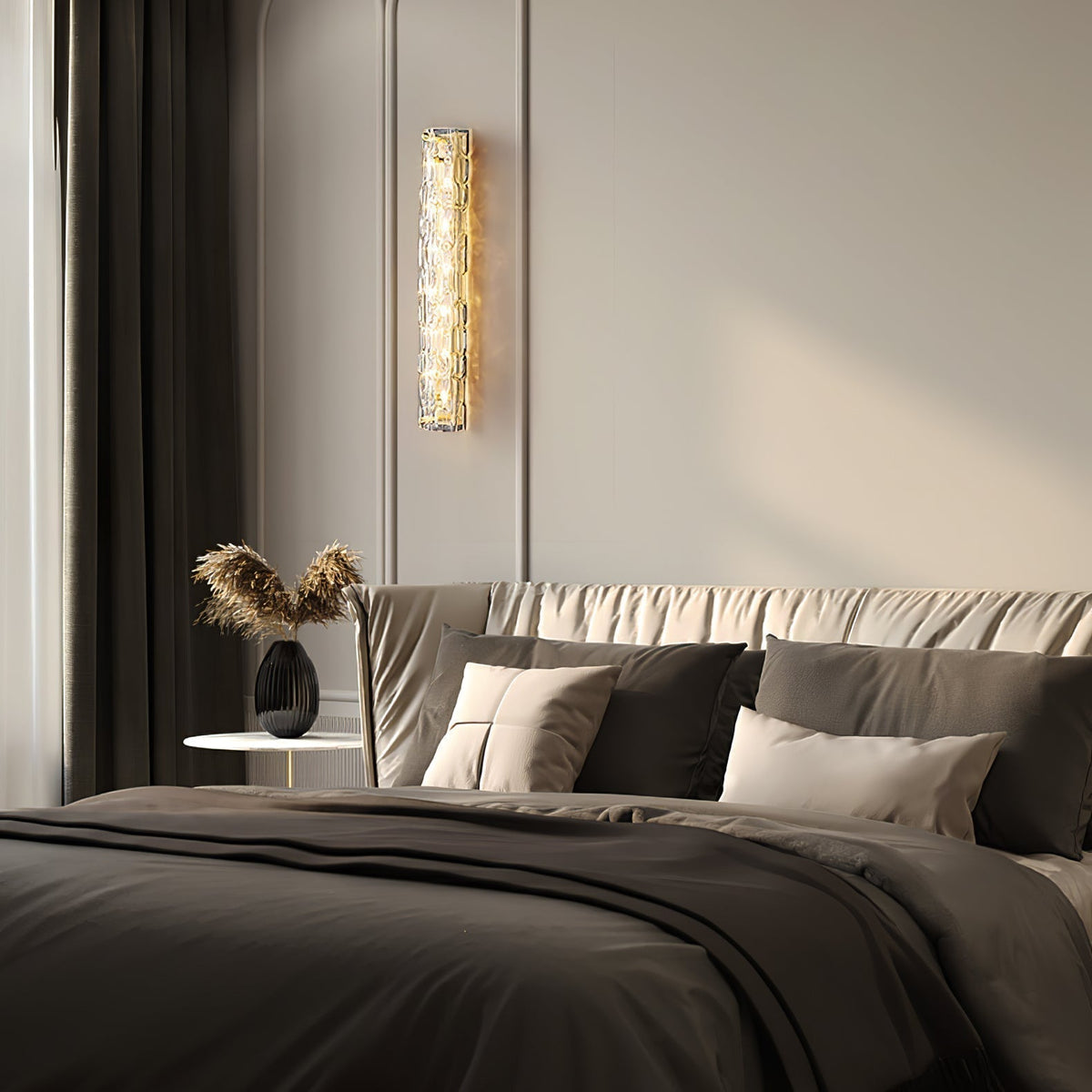 Glas-Wandleuchte aus messingfarbenem Metall, integrierte LED 3000K-6000K, dimmbare integrierte Beleuchtung, Wohnzimmer | Sansoti