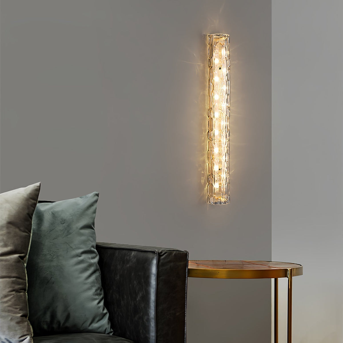 Glas-Wandleuchte aus messingfarbenem Metall, integrierte LED 3000K-6000K, dimmbare integrierte Beleuchtung, Wohnzimmer | Sansoti