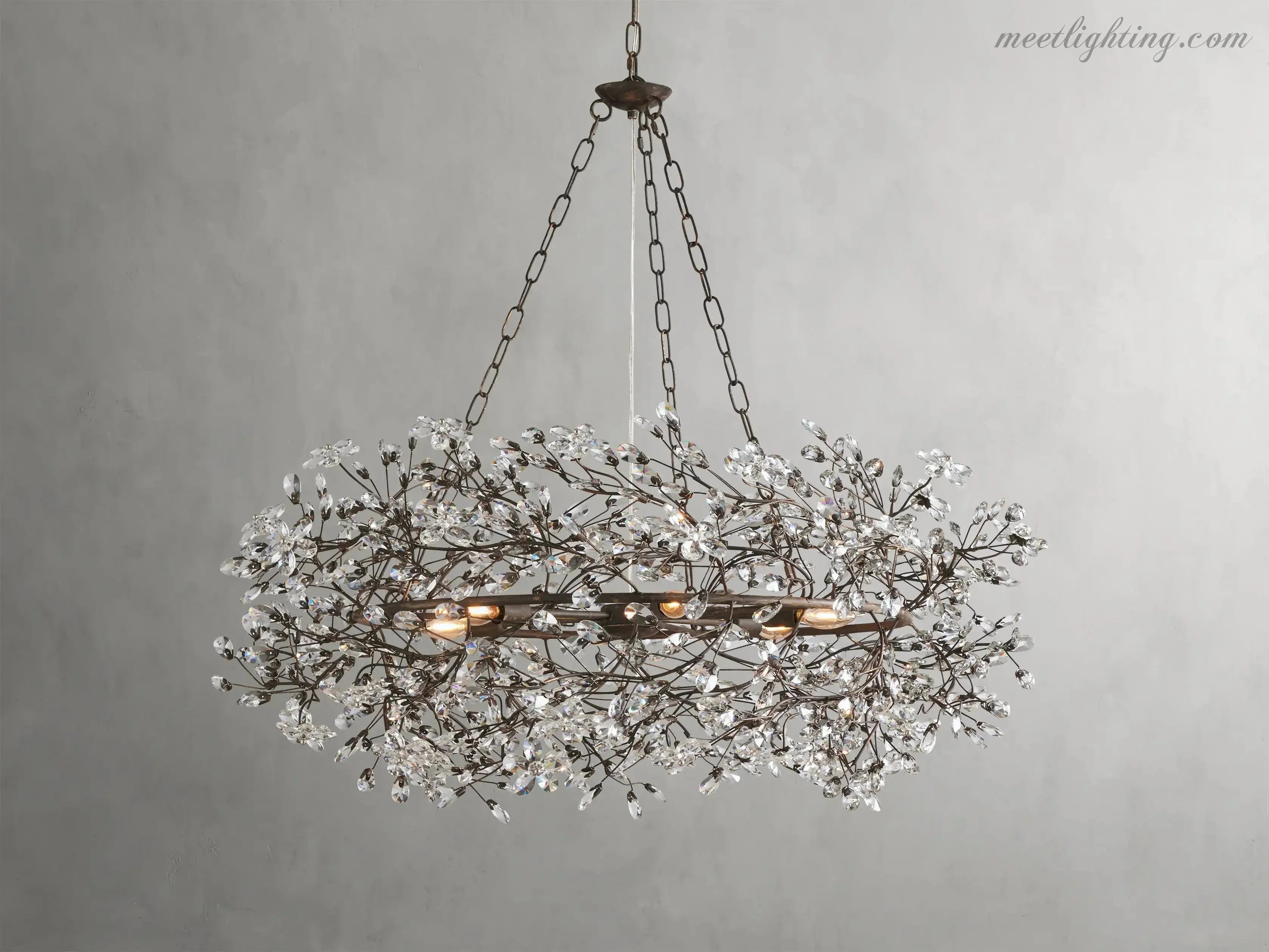 Lustre avec finition dorée, 6 à 12 sources lumineuses, suspension en fer fabriquée à la main, réglable, pour table à manger | Sansoti