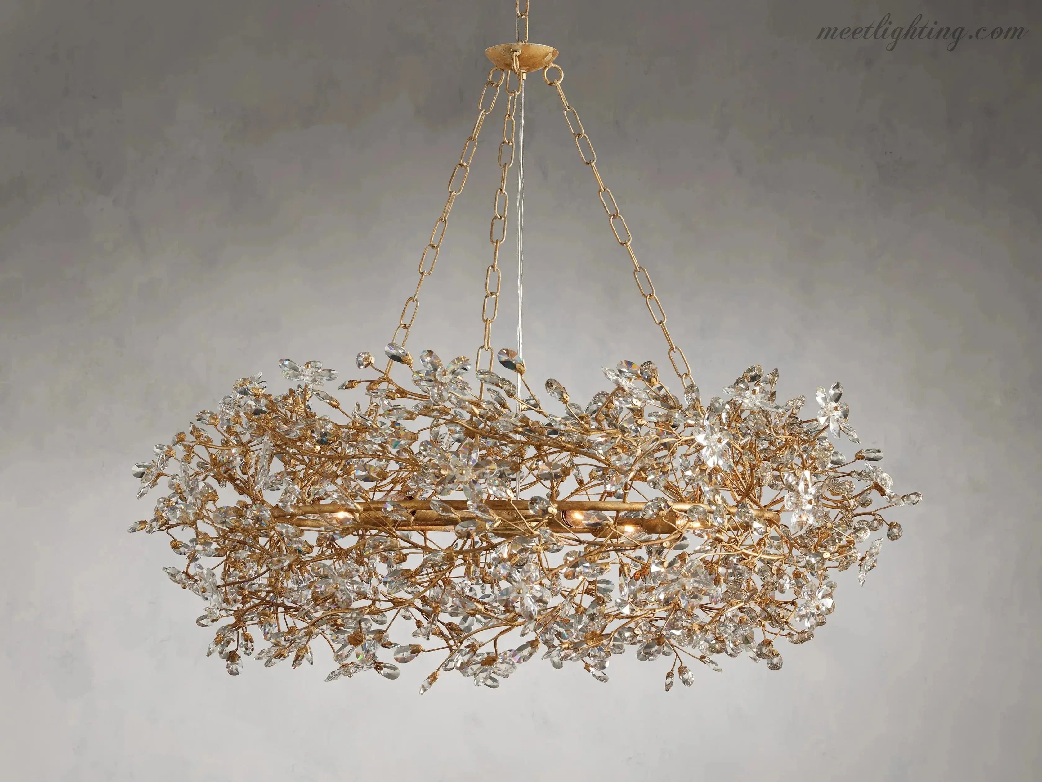 Lustre avec finition dorée, 6 à 12 sources lumineuses, suspension en fer fabriquée à la main, réglable, pour table à manger | Sansoti