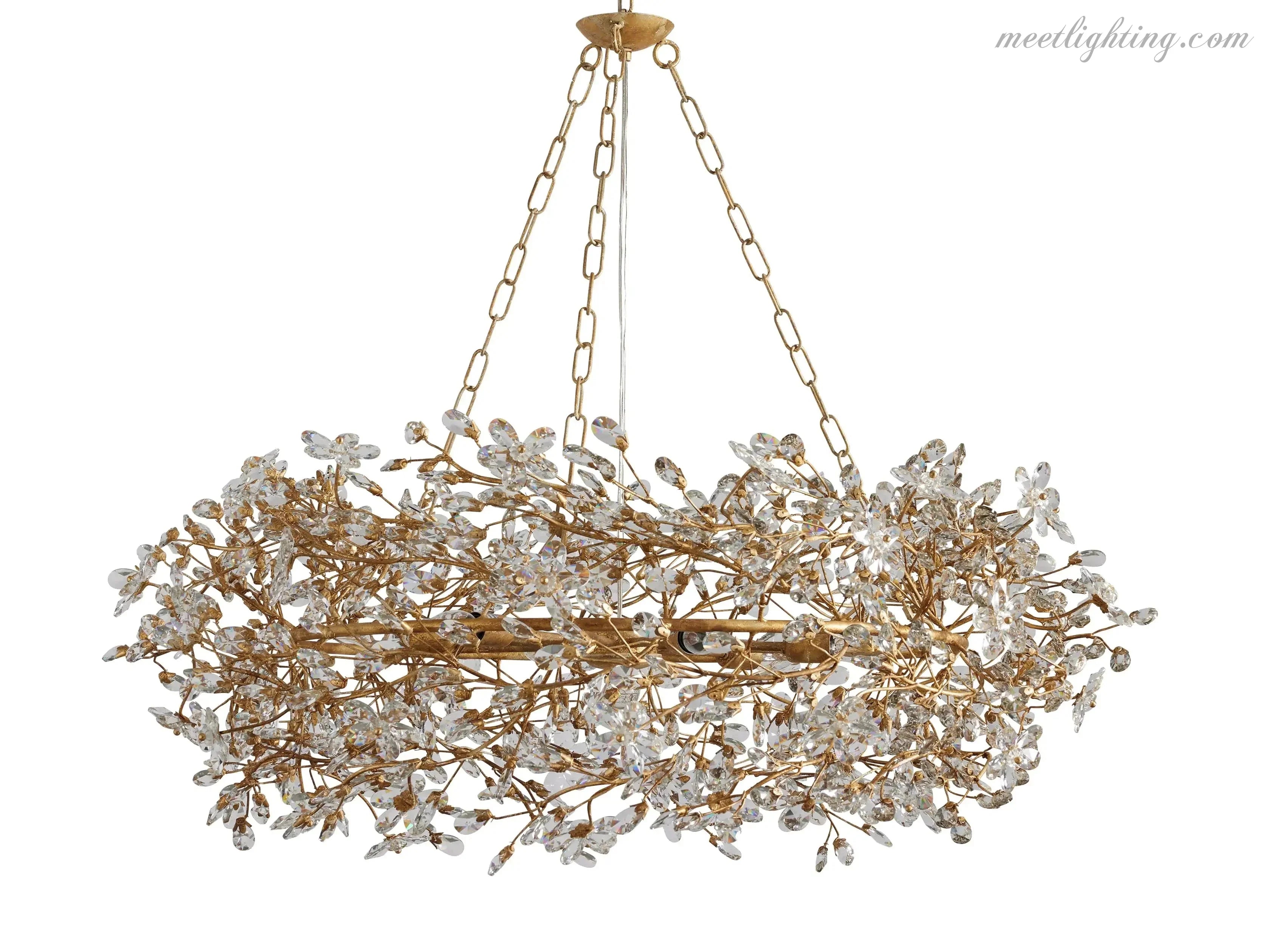 Lustre avec finition dorée, 6 à 12 sources lumineuses, suspension en fer fabriquée à la main, réglable, pour table à manger | Sansoti