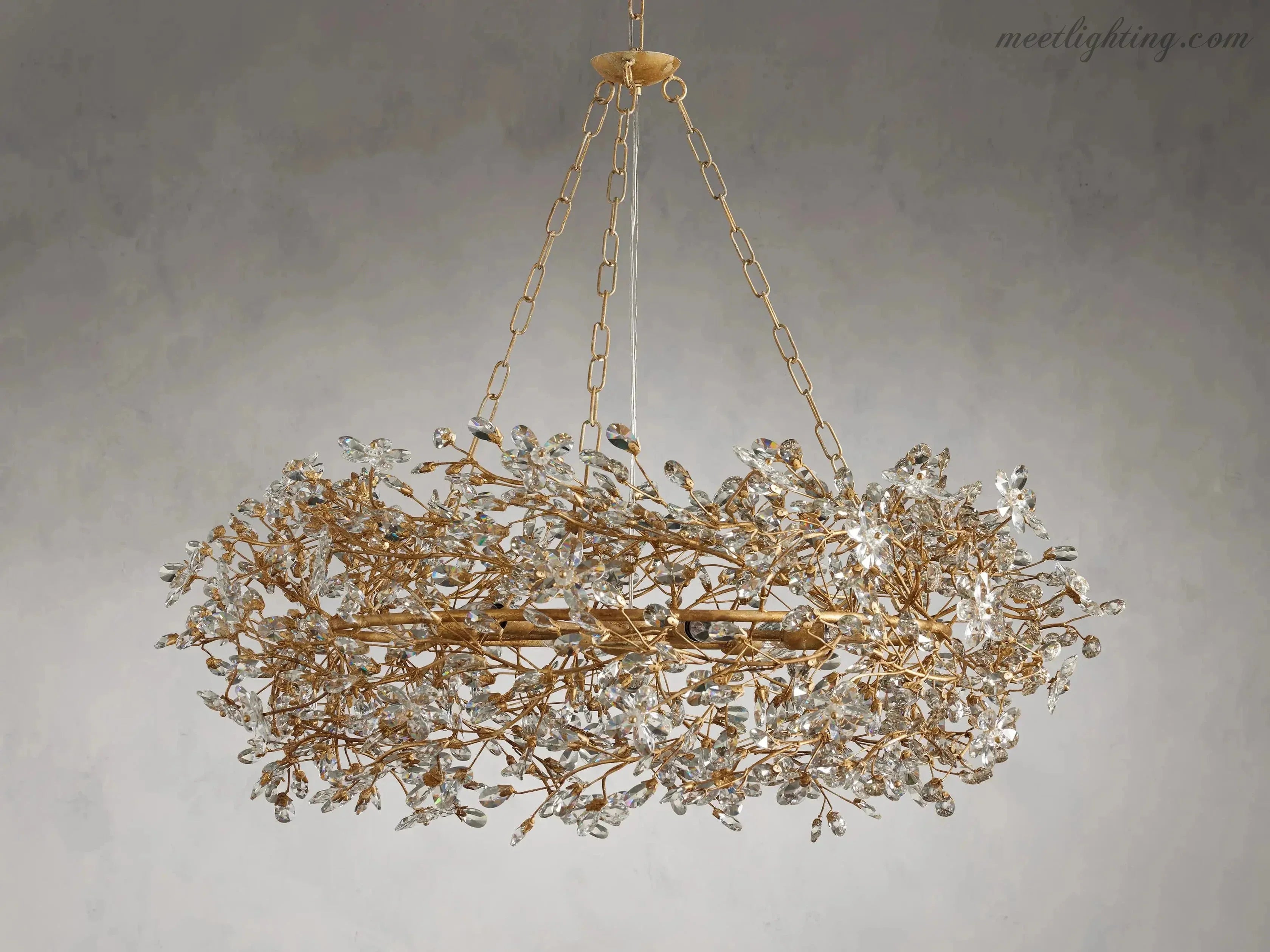 Lustre avec finition dorée, 6 à 12 sources lumineuses, suspension en fer fabriquée à la main, réglable, pour table à manger | Sansoti