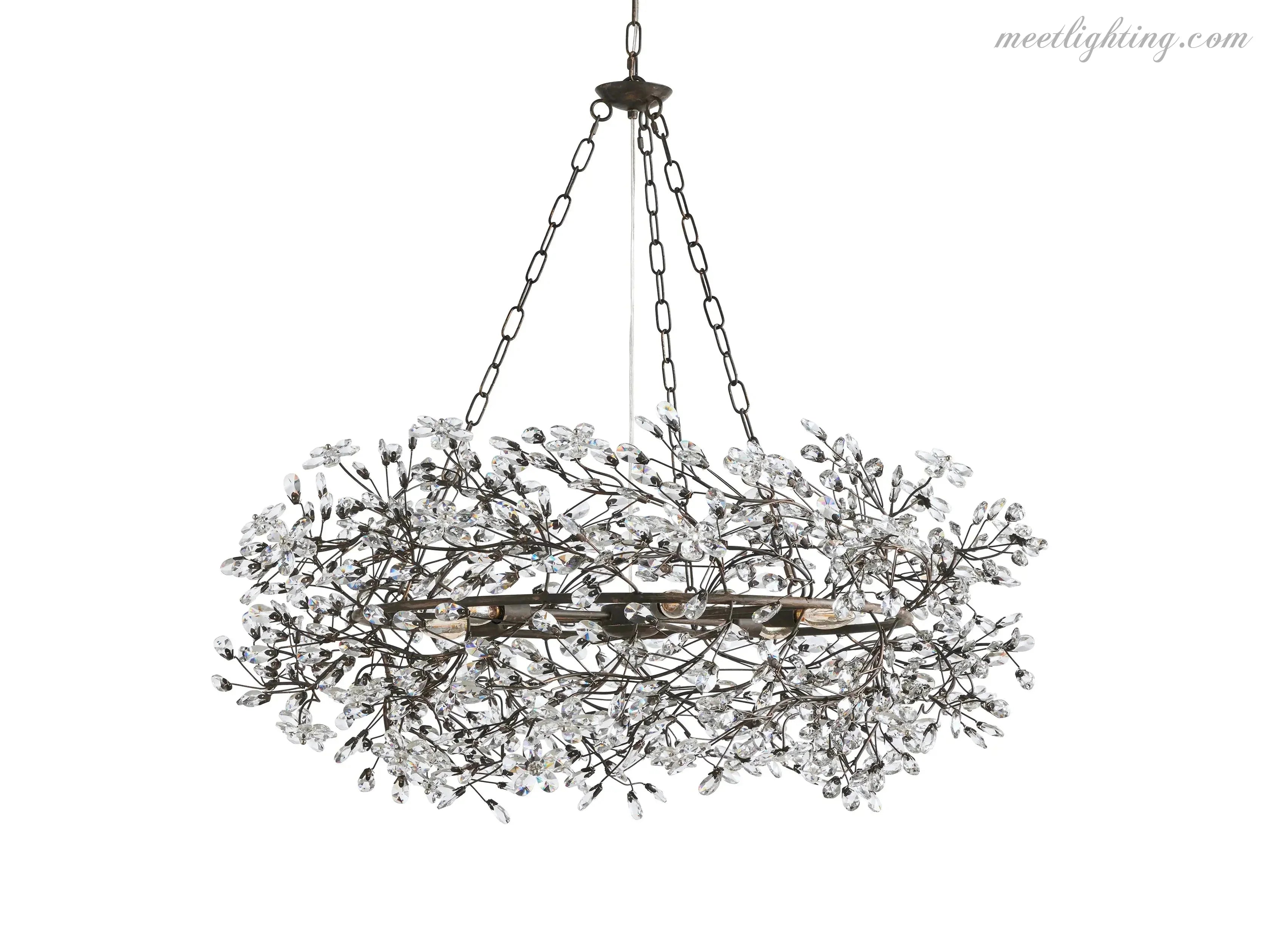 Lustre avec finition dorée, 6 à 12 sources lumineuses, suspension en fer fabriquée à la main, réglable, pour table à manger | Sansoti