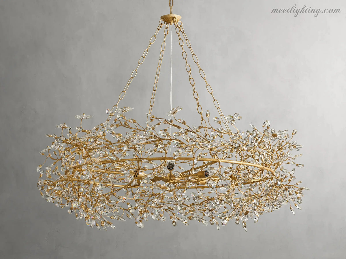 Lustre avec finition dorée, 6 à 12 sources lumineuses, suspension en fer fabriquée à la main, réglable, pour table à manger | Sansoti