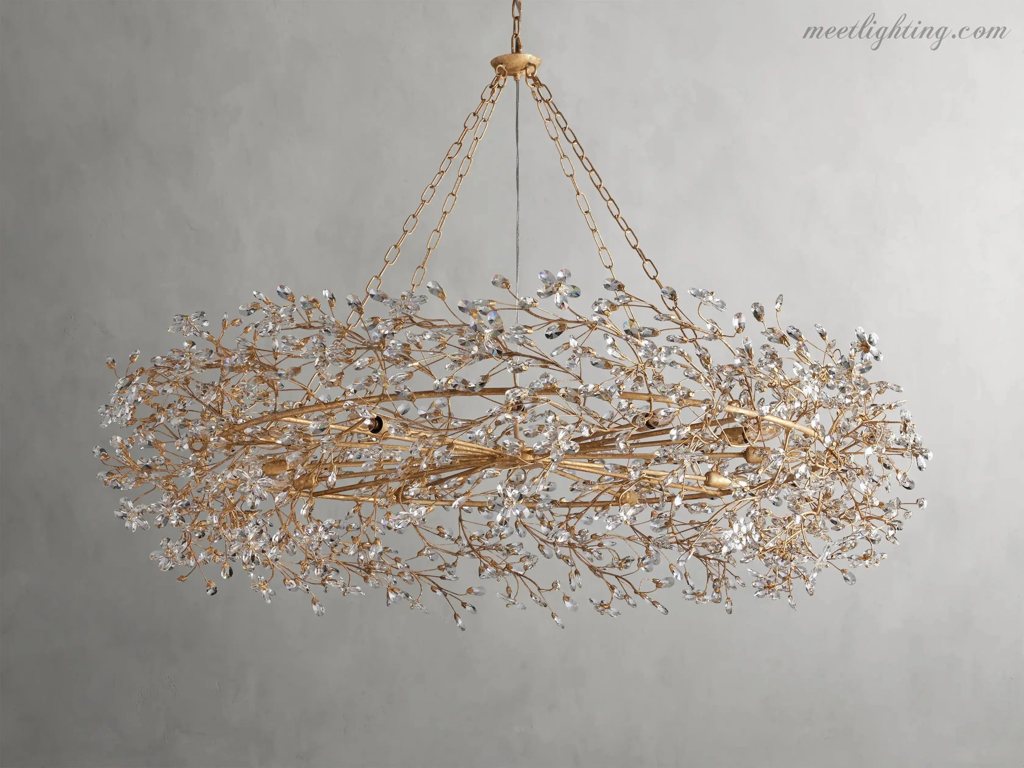 Lustre avec finition dorée, 6 à 12 sources lumineuses, suspension en fer fabriquée à la main, réglable, pour table à manger | Sansoti